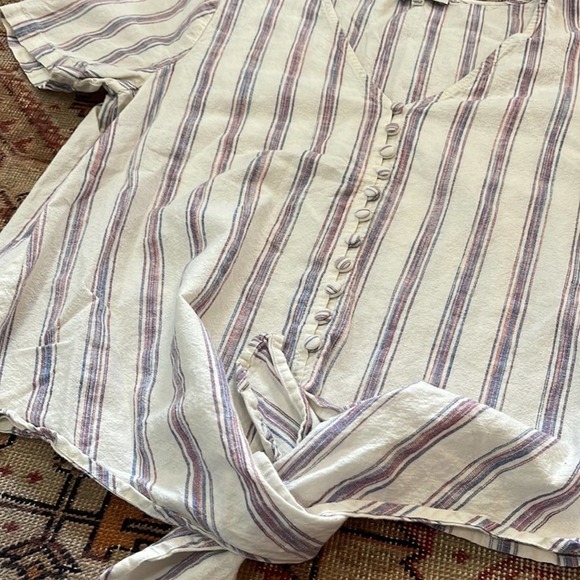 Madewell | Agency Tie-Front Button Top in Sarasota Stripe Medium - Picture 9 of 10